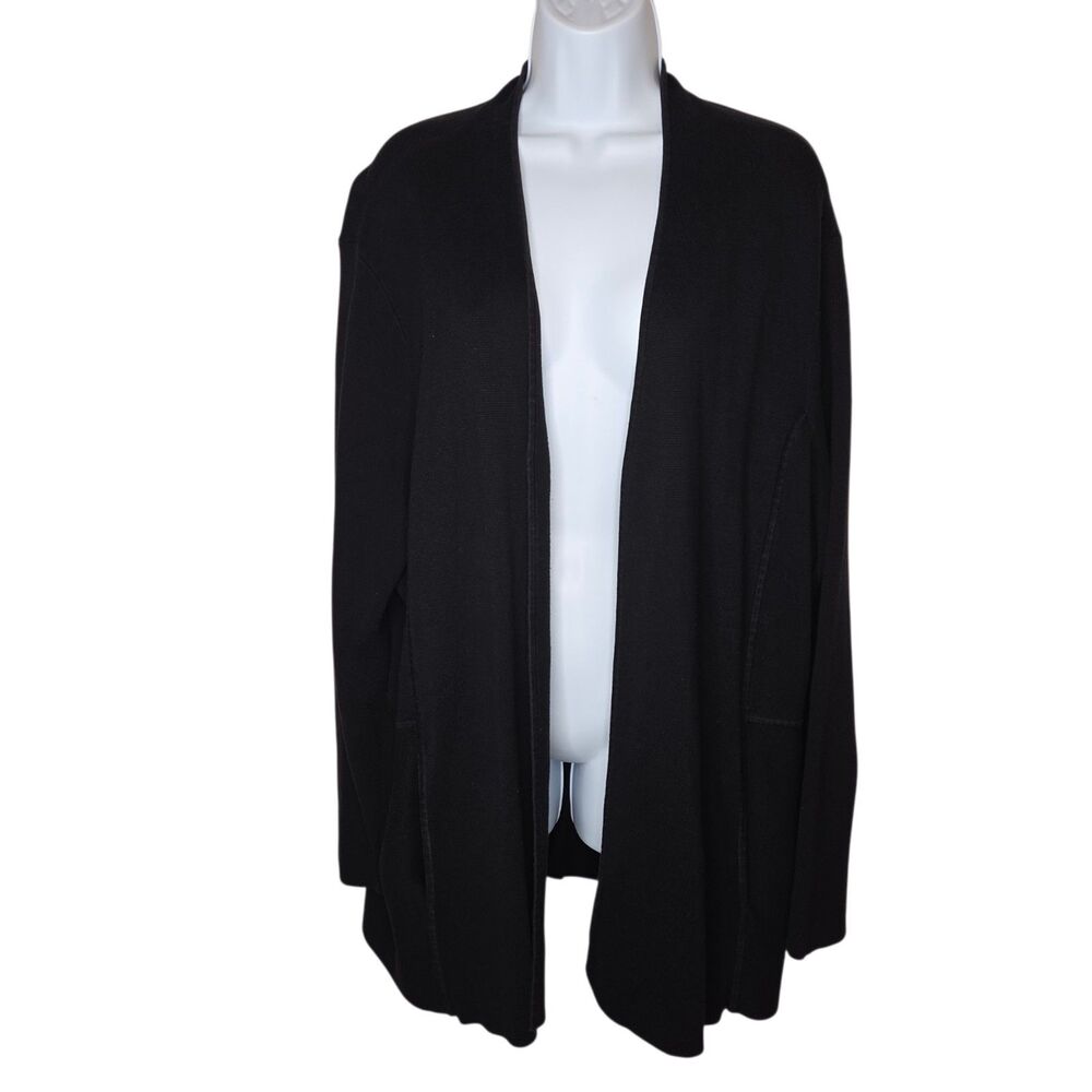 Talbots Woman's Plus 3X Black Flyaway Open Front Cardigan Cotton Rayon Blend